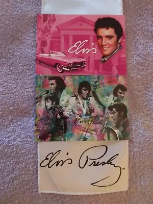 Elvis Presley Signature White Scarf Concert Style&signature Postcards Lot 3 • $25