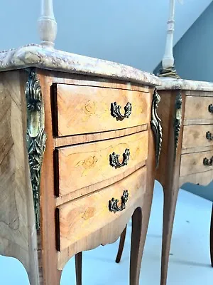 Antique Pair Of French Louis XV Style Marcle Top Bedside Tables • £490