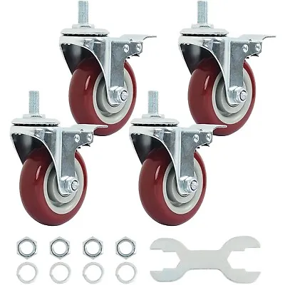 Finnhomy Swivel Caster Wheels 4 Inch Threaded Stem Casters Set Of 4 Heavy Duty • $38.39