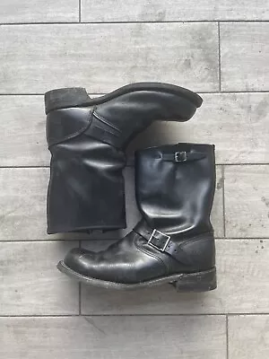 Vintage Frye Engineer Boots Mens Black Leather Moto Buckle Work Boot 10-10.5 • $99.99