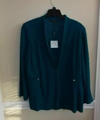 NWT Ming Wang Teal Textured Tailored Fit Open Front Jacket 1X $345 • $99.99