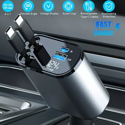 4 IN 1 Retractable Car Charger Cable Dual Port USB C PD Fast Charging Adapter US • $20.09