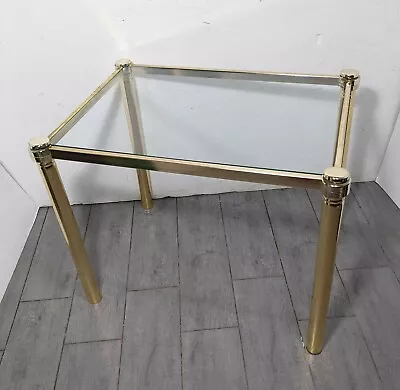 Vintage Mid Century Modern Hollywood Regency Gold Metal Glass Tubular End Table  • $108