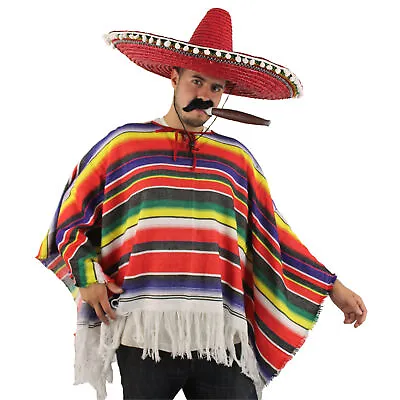 Mexican Poncho Fancy Dress Adult Mexico Party Bandit Costume Multi Coloured • £17.99