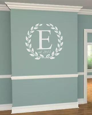 PERSONALIZED WREATH MONOGRAM Est. Family Vinyl Wall Decal Decor Words Home Quote • $16.89