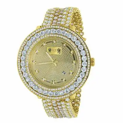 18K Yellow Gold Finish Real Diamond Dial Men's Custom Watch Yellow &White W/Date • £240.93