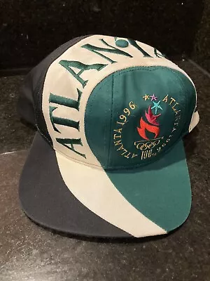 Vintage 96 Olympics Snapback Hat Mens Embroidered AOP Green Striped Atlanta RARE • $36