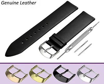 Fits ACCURIST Watch Black Genuine Leather Watch Strap Band For Buckle Clasp Pins • £7.45