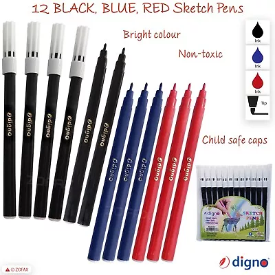 Felt Tip Pens Set Fine Fibre Drawing Markers Colouring Art School Colour Kids • £13.99