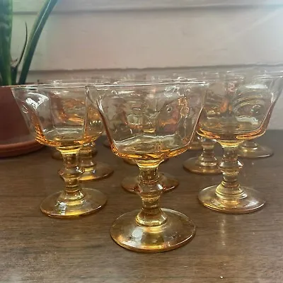 Vintage Glassware Set Of 6 Amber Yellow Dessert Glasses Depression Stemware • $59.99