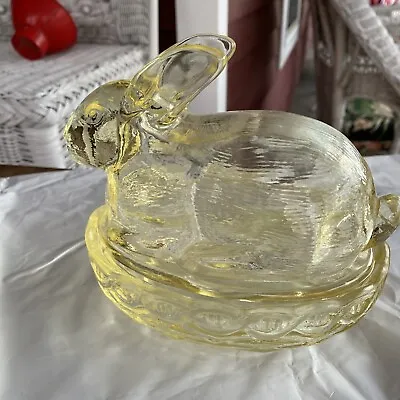 Rabbit Bunny On Nest  6” X 6”  Vintage Butter Candy Trinket Dish Made In USA • $25