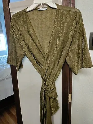 Zara Olive Green Jacquard Knit Kimono Sleeve Wrap Blouse Top S Short Sleeve Easy • $9.99