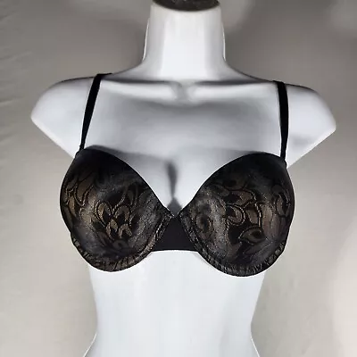 Sweet Nothings By Maidenform Black T Shirt Bra Floral Lace Lightly Lined Sz 34C • $13