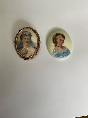 Antique Miniature Porcelain De Limoges Brooch And Plaque - Lady Portraits • £10