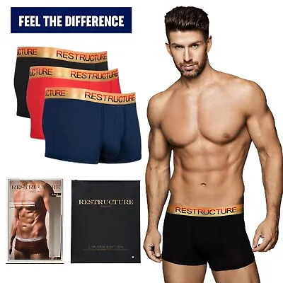 Underwear Bamboo Boxer Shorts Trunks Men's 3-Pack Breathable Underpants Free Cap • £22.99