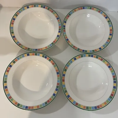 Villeroy & Boch Twist Alea Caro RImmed Soup Bowls Set Of 4 Rainbow Check • $205