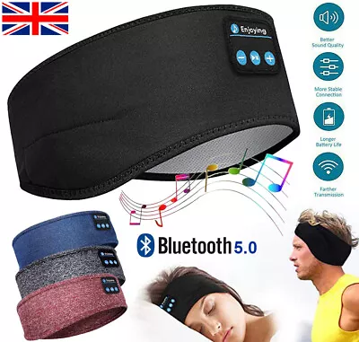 UK Wireless Bluetooth Headband Sleeping Eye Mask Headphones Headset Music Sports • £7.98