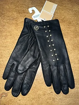 NWT MICHAEL MICHAEL KORS Leather  Studded Gloves With Touch Tips Sz Large • $65