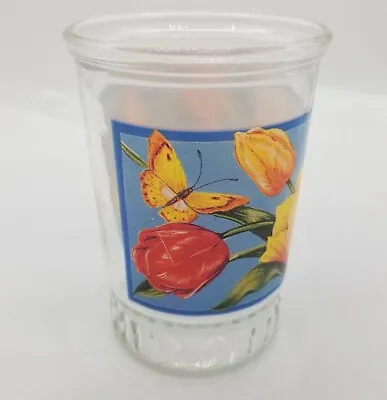 BAMA Vtg Tulips And Butterflies Jelly Jar Juice Glass ~ 10 Oz • $8.99