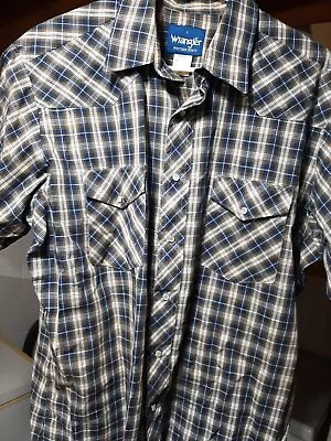 Wrangler Wrancher  Pearl Snap Short Sleeve Pockets Shirt Men's XL Plaid • $12