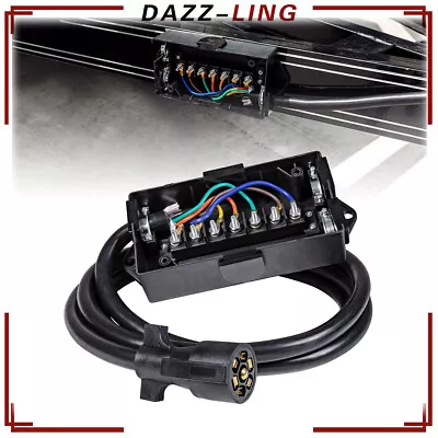 Heavy Duty 8ft 7-Way RV Plug Inline Trailer Cord Junction Box Light Wiring Cable • $34.77