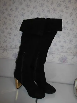 Pull On Black Suede  Heeled With Inside  Zips Boots * Size  3  * Miss KG * • £1.99