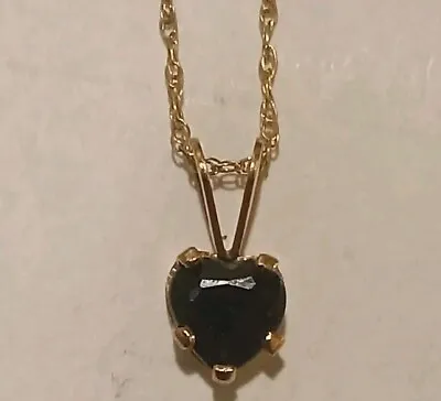 Vintage 10k Yellow Gold Heart Shaped Black Diamond Solitaire Pendant Necklace • $250