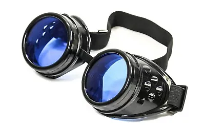 Blue Lens Black Goggles Steampunk Punk Goth Burning Man Sun Glass  • $12.99