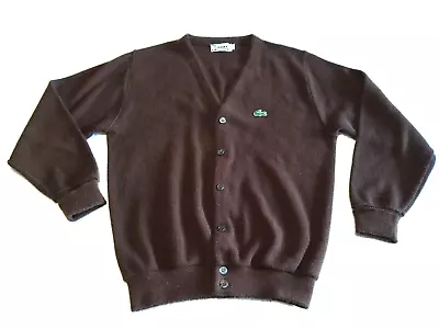 Vtg 70s Izod Lacoste Men's M Sweater Grandpa Cardigan Button Up 'Gator Brown • $39.95