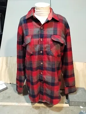 Allen Wickfield Shirt Mens Large Red Plaid Wool Blend Button Up  Lumberjack  • $15.63