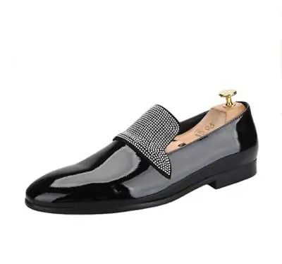 Men Fashion British Round Toe Diamante Patent Leather Dress Shoes Slip On Loafe • $137.64