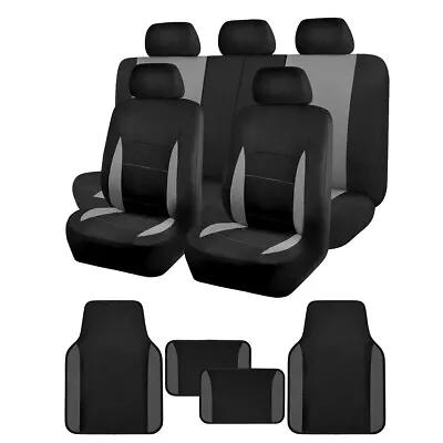 Car Seat Covers & Car Floor Mats Full Set Universal Grey Black For Auto SUV Men • $59.39