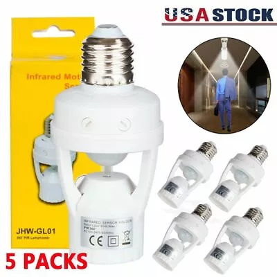 5 Pack Motion Sensor Socket Dimmable Light Lamp Bulb Adapter Holder For E27 Base • $26.59