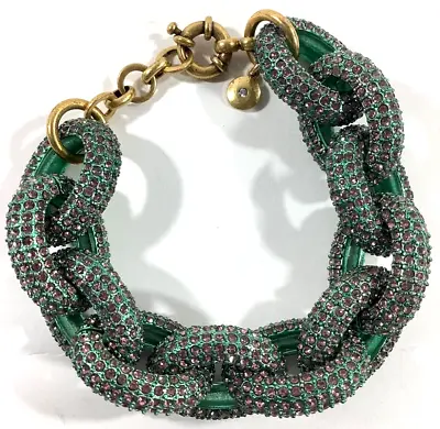 J.CREW Classic Chunky Green Pave Link Bracelet With Purple Crystals E3628 $138 • $41.40