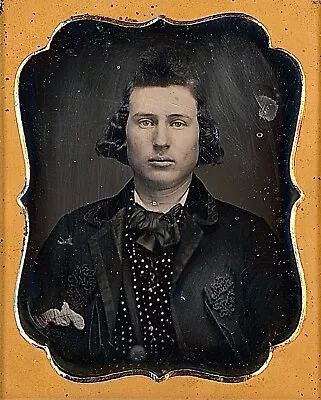 Long Thick Haired Man Frogged Jacket Polka Dot Vest 1/9 Plate Daguerreotype K943 • $86.25