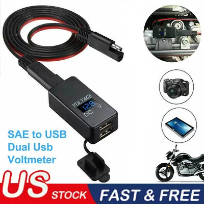 Motorcycle SAE To USB Cable Adapter QC3.0 Dual USB GPS Phone Charger&Voltmeter • $13.99
