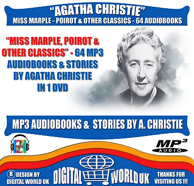 Agatha Christie AudioBooks Miss Marple-Poirot & Other Classics 64 Titles MP3-DVD • £4.85