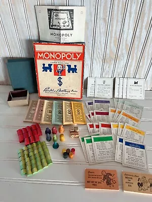 Vintage 1936 Parker Bros Monopoly Game Box Wood Pieces No Board • $45