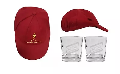 $50 • Buy Johnnie Walker Baggy RED Scotch Cricket Cap + 2 X Etched Spirit Glasses 280mL