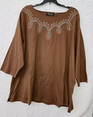 Womens Blouse Bob Mackie Wearable Art 2X Brown With Very Pretty Neckline New  • $12.90