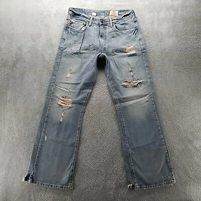 VTG Hollister Jeans Mens 32x32 Blue Relaxed Bootcut Low Rise Light Wash Denim • $25.99