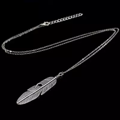 Feather Leaf Pendant Necklace Long Chain Gold Silver Necklace For Men Women UK • £3.99