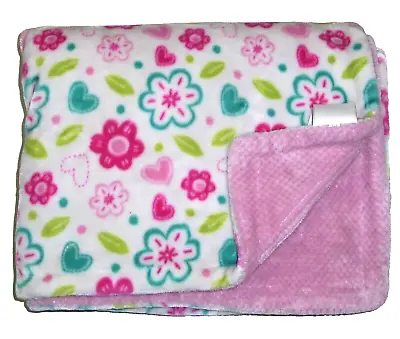 Little Miracles Costco Pink Teal Green Flower Baby Blanket Sweet Snuggles Hearts • $35.16