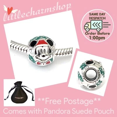 $58.65 • Buy NEW Authentic PANDORA Disney Mickey Mouse Santa Charm - 797502ENMX RETIRED