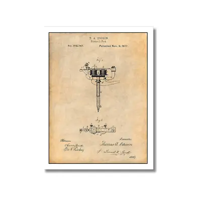 Edison Stencil Pen US Patent Art Print-Tattoo Machine Tattooing Gun UNFRAMED • $9.95