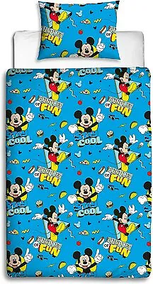 Disney Mickey Mouse Cool Duvet Cover Bedding Set Single Reversible Blue  • £14.99