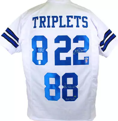 Triplets Aikman Irvin Smith Autographed White Pro Style Jersey- Beckett W Auth • $1616.99