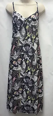 New Next Size 10 Black Butterfly Print Midi Slip Dress Strappy Fit & Flare • $28.58