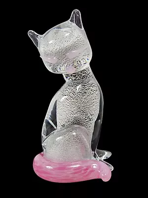 Vtg Formia Vetri Di Murano Italian Glass Pink Swirl Cat Paperweight Sculpture • $62.40