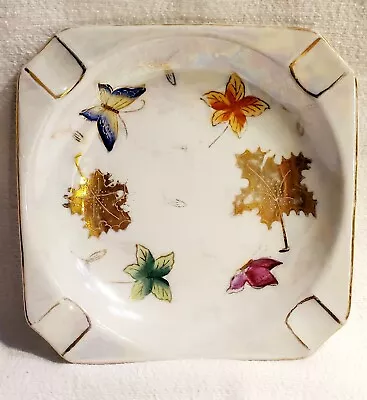 VINTAGE Lipper & Mann  Butterfly & Gold Leaf Lustreware Ashtray Porcelain- 62/17 • $12.99